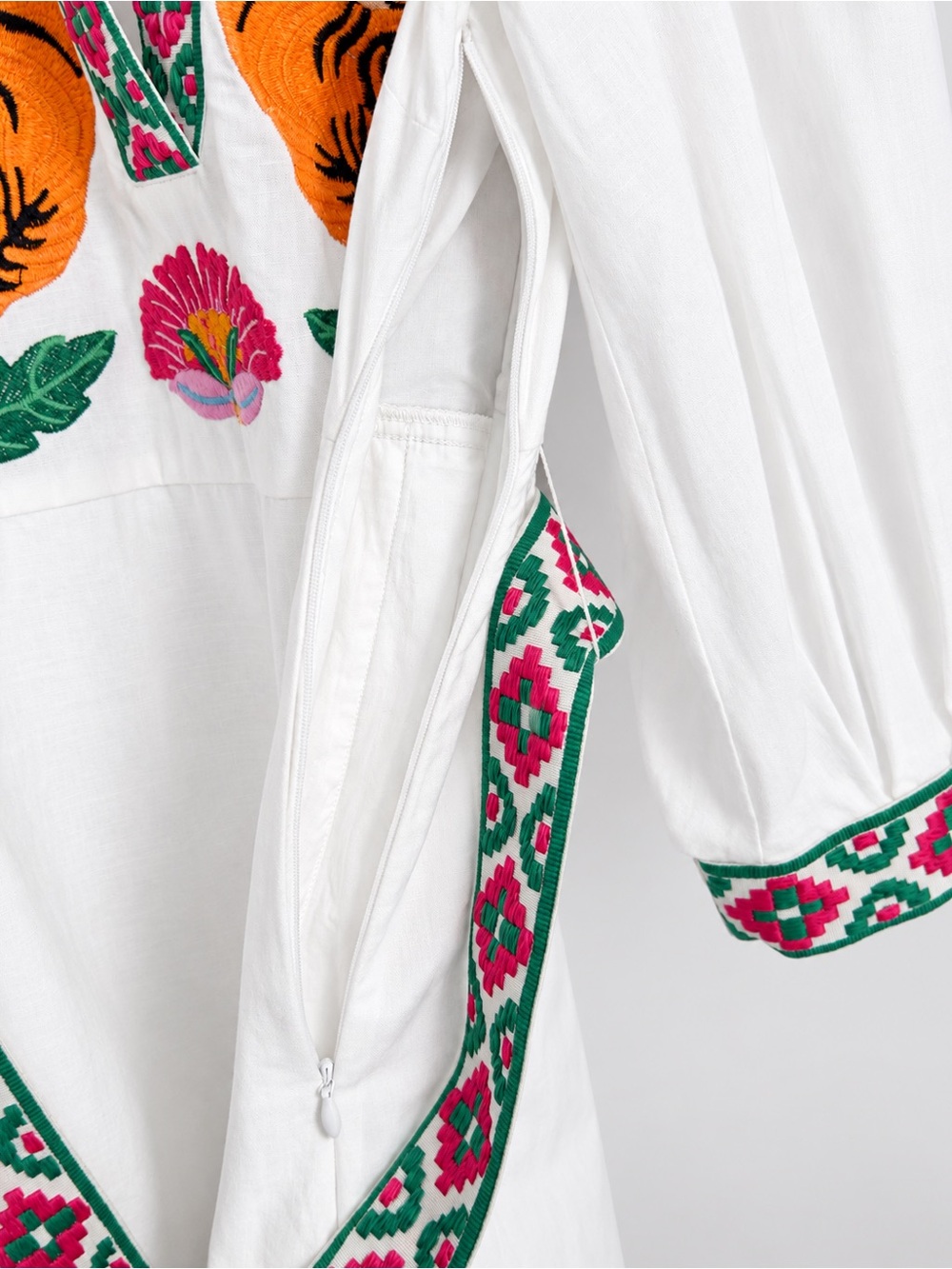 Boden Octavia Tiger Embroidery Linen Blend Maxi Dress Size 10 White - Picture 8 of 16
